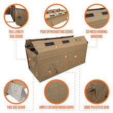Load image into Gallery viewer, ALPS OutdoorZ Alpha Waterfowl Blind - Durable Hunting Blind in Tan, with Push Open Shooting Doors, Full-Length Side Access, Removable Gun Rests, Mesh Pockets, and Dog Doors