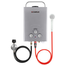 Load image into Gallery viewer, CAMPLUX Portable Tankless Water Heater 1.58 GPM, BW158G Propane Gas Shower for Camping, RV, Pet Washing, 41,000 BTU Outdoor Hot Water System, Battery Operated, Gray