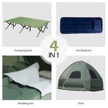 Load image into Gallery viewer, Double Tent Bed, Portable Camping Tent with Air Mattress and Pillow, Folding Camping Cot of Metal Frame, Double Sleep Bag with Polyester Canopy, for Outdoor Family Camping Picnic - Military Green