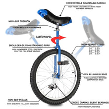 Load image into Gallery viewer, Unicycle for Adults Adjustable Seat with Unicycle Stand for Fun Fitness Exercises Balance Training Circus Performances (Black, 18")