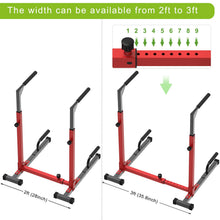 Load image into Gallery viewer, SELEWARE Heavy Duty Dip Bar, Adjustable Width & Height Dip Station - Red and Black