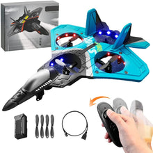 Load image into Gallery viewer, 2025 V17 Jet Fighter Stunt RC Airplane -【New Version】RC Plane, 2.4GHz Remote Control Airplane, 360° Stunt Spin Remote (Blue)