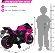 Load image into Gallery viewer, 12V Electric Ride On Motorcycle for Kids, Training Wheels, Full Hand Drive Motorbike Toy, Perfect for Boys and Girls (3-8 Yrs) (Pink)