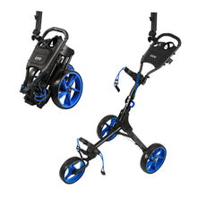 Load image into Gallery viewer, KVV 3 Wheel Foldable/Collapsible Golf Push Cart Ultra Lightweight Smallest Folding Size, New-Version Scorecard Holder Free Umbrella Holder Included(Black/Blue)