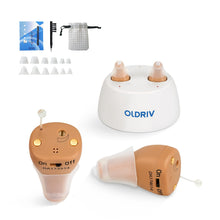 Load image into Gallery viewer, OLDRIV Rechargeable Hearing Aids for Adults Seniors, OTC Hearing Aids for Adults Seniors Rechargeable with Noise Cancelling, Invisible Hearing Aid, 1 Pair (Beige)