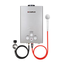 Load image into Gallery viewer, CAMPLUX Portable Tankless Water Heater 55,000 BTU, 2.11 GPM Propane Water Heater for Camping, RV, Outdoor, Battery Operated with Handle, Gray, BW211G