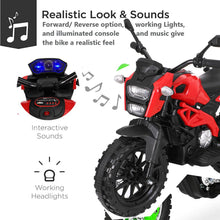 Load image into Gallery viewer, Kids Ride On Motorcycle, 12V Electric Ride On Motorcycle,1.8~3.2 MPH,with Training Wheels, Hand Throttle Foot Brake, 66LBS Red