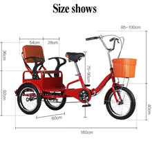 Load image into Gallery viewer, Folding Elderly Tricycle, Adult Rickshaw Pedal Tricycle, Leisure Vehicle,16inch Tandem Trike with Rear Seat (Black 16 in)