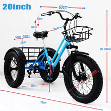 Load image into Gallery viewer, Shopping Exercise Adult Tricycle 7 Speed Three Wheel Fat Tire Bike for Adults Cruise Bike 20 Inch Adjustable Seat