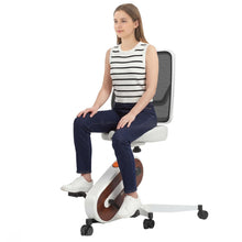 Load image into Gallery viewer, HitGo Home Office Fitness Bundle: Under Desk Exercise Bike Chair - White+Mahogany Desk