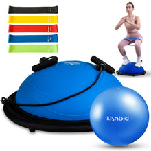 Load image into Gallery viewer, kisnbld Half Balance Ball Trainer, Inflatable 19/23 Inch Half Exercise Ball with Resistance Bands -Blue