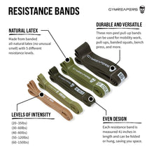 Load image into Gallery viewer, Gymreapers Resistance Bands for Working Out – Elastic Pull Up Exercise Assistance Bands Set for Powerlifting, Stretching, WOD, Strength Training – for Men & Women (5 Bands - Military Set)