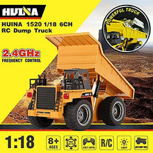 Load image into Gallery viewer, kkny Remote Control Construction Dump Truck Toy 2.4G RC 6 Channel Bulldozer 4 Wheel Driver Mine Construction Alloy Metal Vehicle Truck 1:18 with 2 Rechargeable Batteries for Boys Birthday Gift Age 6+