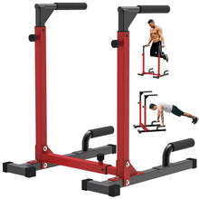 Load image into Gallery viewer, SELEWARE Heavy Duty Dip Bar, Adjustable Width & Height Dip Station - Red and Black