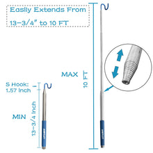 Load image into Gallery viewer, Telescoping Pickup Tool Magnetic Pole with 3 Hooks, 10 FT Push Pull Rod