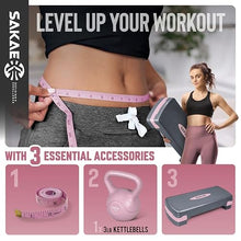 Load image into Gallery viewer, Pink Grey Exercise Step Platform Set with Kettlebell & Measuring Tape