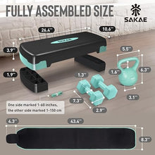 Load image into Gallery viewer, Adjustable Exercise Stepper Kit with Dumbbells & Kettlebell & Weightlifting Belt & Measuring Tape, 2 Level Risers Aerobics Step Platform for Home Gym Exercise Fitness Workout, Green Black