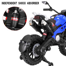 Load image into Gallery viewer, Electric Motorcycle for Kids, 12V Ride On Dirt Bike with Training Wheels and Hand Racing Foot Brake(Blue)