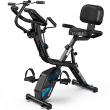 Load image into Gallery viewer, pooboo Folding Exercise Bike with Hand Crank, Multifunctional Stationary Bike -Black