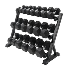 Load image into Gallery viewer, RITFIT Rubber Hex Dumbbells Set with Rack, 180-780LB Heavy-Duty Cast Iron Core, Knurled Chrome Handle, Space-Saving Storage Rack for Home Gym Strength Training