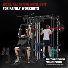 Load image into Gallery viewer, FAGUS H All in One Home Gym System Workout Station with Weight Bench, Black Multi-Function Smithe Machine Power Cage
