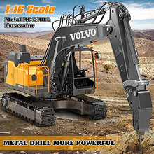 Load image into Gallery viewer, DOUBLE E Volvo RC Excavator 17 Channel 3 in 1 Construction Toys, 17 Channel Remote Control Vehicles Tractor Sandbox Toys Digger with Metal Shovel Drill Grab RC Truck for Kids Adults