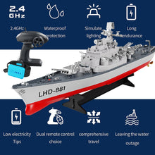 Load image into Gallery viewer, 23.6" Inch Remote Controlled Warship Battleship10km/h 4WD 2.4G RC Controlled Ship 1:390 Scale On Water Lakes Pools Exhibits Models