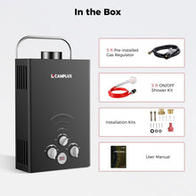 Load image into Gallery viewer, CAMPLUX Portable Tankless Water Heater 1.58 GPM, BW158B Outdoor Propane Water Heater Camping, 41,000 BTU, Black