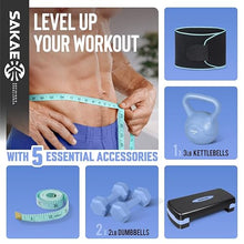 Load image into Gallery viewer, Adjustable Exercise Stepper Kit with Dumbbells & Kettlebell & Weightlifting Belt & Measuring Tape, 2 Level Risers Aerobics Step Platform for Home Gym Exercise Fitness Workout, Blue Black