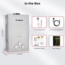 Load image into Gallery viewer, CAMPLUX Tankless Water Heater - 2.64GPM Portable Propane Heater for Off Grid, Camping, Outdoor Shower - 68,000 BTU - BW264G - Gray