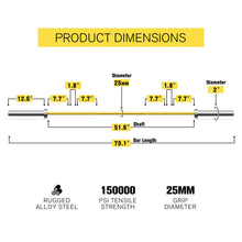 Load image into Gallery viewer, RitFit Elite 6.6ft Olympic Barbell, Robust 33lb Barbell for Weightlifting and Powerlifting, Superior Olympic Bar with Exceptional 900lbs Load Capacity, Weight Bar for 2” Standard Plates Sliver/Yellow
