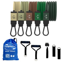 Load image into Gallery viewer, Bodylastics Basic Series Resistance Band Set- 5 Resistance Bands (46 Inch Each vs Pro 54 Inch, 3-190 Lbs Set Green)