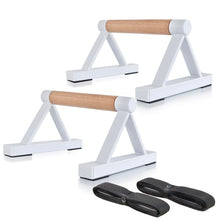 Load image into Gallery viewer, BESTWEI 1 Pair Wooden Parallettes Push Up Bars for Men, Strength Training Pushup Stands Handles for Home Calisthenics, Fitness, Floor Workouts Solid Wood with White Metal Bracket - Support 500 lbs