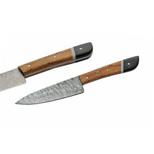Load image into Gallery viewer, SANZ Damascus Kitchen Knife 6 Pcs - Chef Knife with Saddlewood/Micarta Handle, Full Tang Blade & Sheath - Outdoor Knife for kitchen, Camping & Outdoor uses