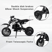 Load image into Gallery viewer, 50CC Gas Dirt Bike, Off-Road Mini Bike with 2 Stroke, Motorcross Pocket Bike Push Start, Dual Disc Brake (Black)