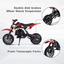 Load image into Gallery viewer, 50CC Gas Dirt Bike, Off-Road Mini Bike with 2 Stroke, Motorcross Pocket Bike Push Start, Dual Disc Brake (red)