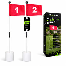 Load image into Gallery viewer, GEAVOUED 3FT Golf Flagsticks Mini with Flags and Cup Bases, Fiberglass Practice Flag Poles for Putting Green, Easy to Assemble, Portable for Backyard Indoor Outdoor Golf Practice (2 Pack -W)