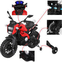 Load image into Gallery viewer, Kids Ride On Motorcycle, 12V Electric Ride On Motorcycle,1.8~3.2 MPH,with Training Wheels, Hand Throttle Foot Brake, 66LBS Red