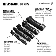 Load image into Gallery viewer, Gymreapers Resistance Bands for Working Out – Elastic Pull Up Exercise Assistance Bands Set for Powerlifting, Stretching, WOD, Strength Training – for Men & Women (5 Bands - Black Set)