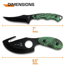 Load image into Gallery viewer, Elk Ridge ER-300 Series, 2-Piece Fixed Blade Hunting Knife Set with Gut Hook and Caping Knife, 3Cr13MoV Steel, Wood Handle, Nylon Sheath, 7 Inch and 6.4 Inch (Camo)