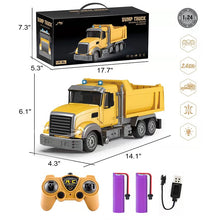 Load image into Gallery viewer, RC Dump Truck Toy for Kids - 6 Channel Remote Control Dump Truck with LED Lights, RC Construction Vehicle Truck Toys