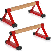 Load image into Gallery viewer, Wood push up bars Parallettes bars Anti-slip Handstand Bars for Calisthenics, Fitness, Floor workouts Solid Wood with Sturdy Metal Bracket, Support 500 lbs