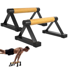 Load image into Gallery viewer, Fit4Fun Wood Push Up Bar Set, 2PCS Non-Slip Handstand Bars, Parallettes Bars for Calisthenics and Push-Up Workouts, Solid Wood Grip with Metal Frame, Supports 550 LBS