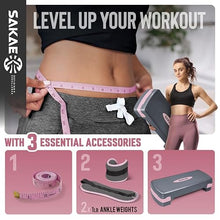 Load image into Gallery viewer, Aerobic Step Platform Set with Ankle Weights & Measuring Tape- Pink Grey
