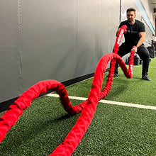 Load image into Gallery viewer, Meister Beast Professional Sheathed Battle Rope for Strength & Conditioning Gym Workouts - 2.5" Diameter - Red