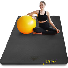 Load image into Gallery viewer, Hatha Yoga Large TPE Yoga Mat 6'x4'x1/2" Extra Thick Non-Slip Exercise Mat - for Yoga Pilates & Home Gym Workouts(Black)