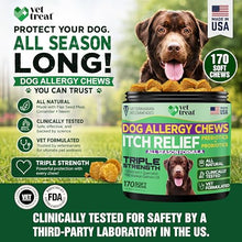 Load image into Gallery viewer, Vet Treat Dog Allergy Relief Chews - 170 Dog Allergy Chews - Itch Relief for Dogs - Anti Itch for Dogs - Dry & Itchy Skin - Allergies & Immune Support Supplement, Omega 3, Fish Oil, Colostrum - USA
