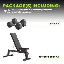 Load image into Gallery viewer, HANDBODE Adjustable Weight Bench for Full Body Workout, 1300 lb Weight Capacity Bench Press Bench of Home Gym Strength Training, Incline Upright Flat Utility Workout Bench with 30 lb Dumbbells