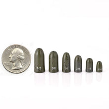 Load image into Gallery viewer, Fishfun Tungsten Bullet Fishing Weights, Insert Free Worm Sinkers, 12 Pack, 1/8oz, Green Pumpkin