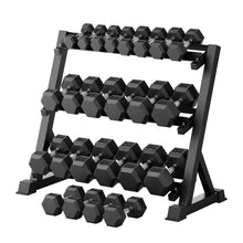 Load image into Gallery viewer, RITFIT Rubber Hex Dumbbells Set with Rack, 180-780LB Heavy-Duty Cast Iron Core, Knurled Chrome Handle, Space-Saving Storage Rack for Home Gym Strength Training